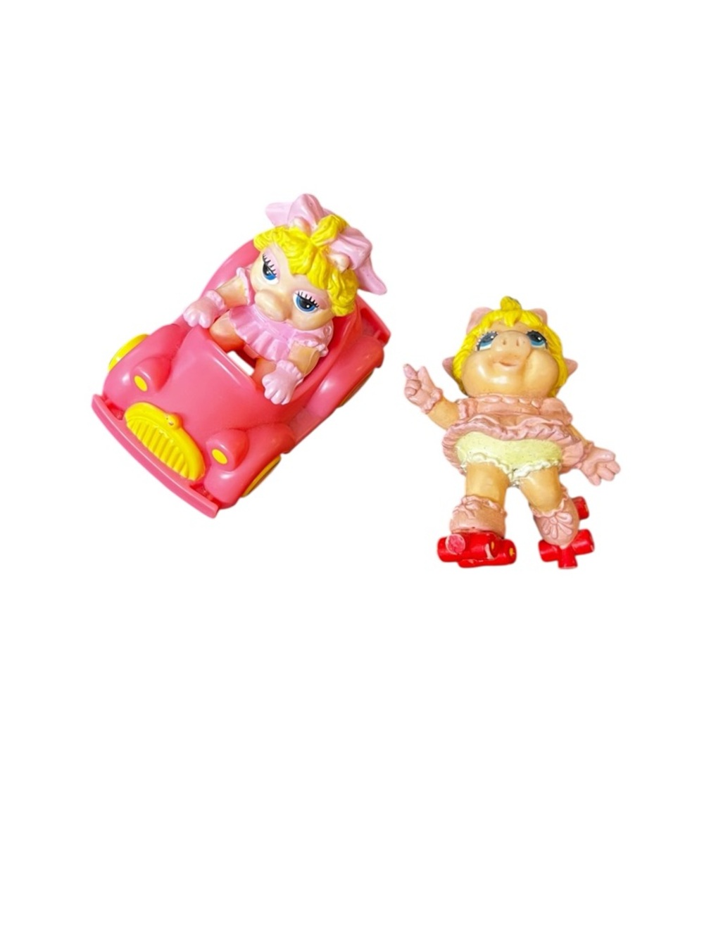Vintage 80s muppet babies baby miss piggy pvc figures lot car roller skates